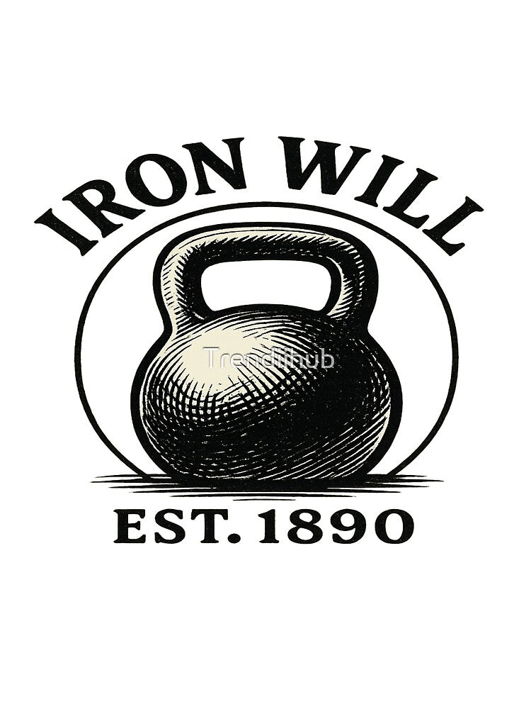 Iron Will – Vintage Kettlebell Badge | Retro Strength Training Gym Design by Trendiihub