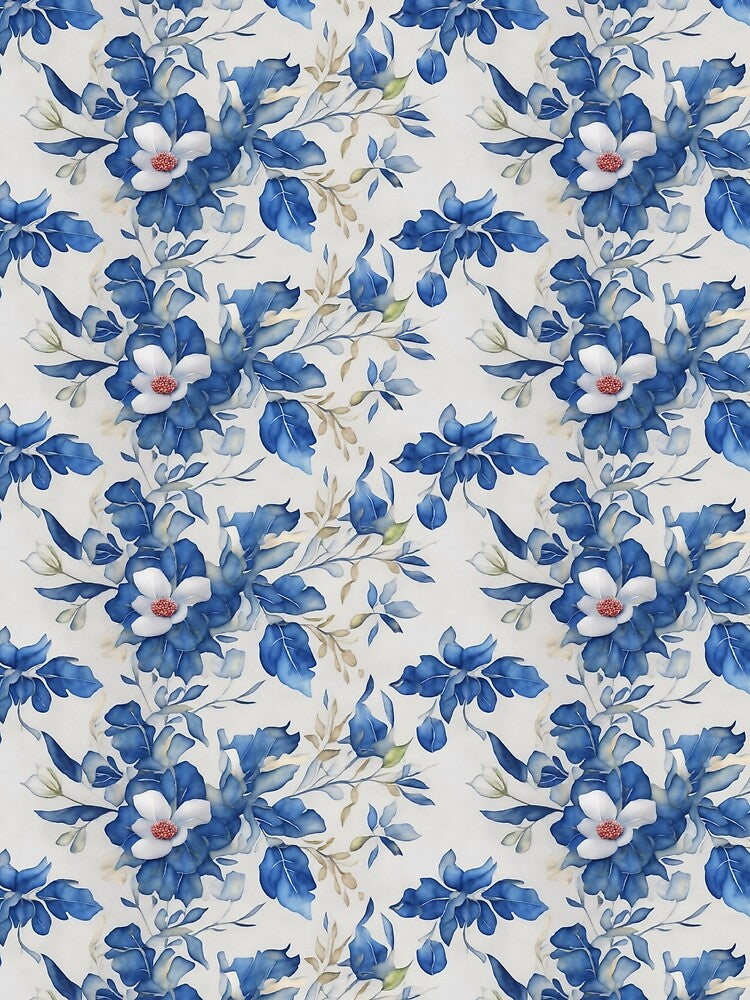 Blue and white Floral Pattern, cream background by Jaydee001