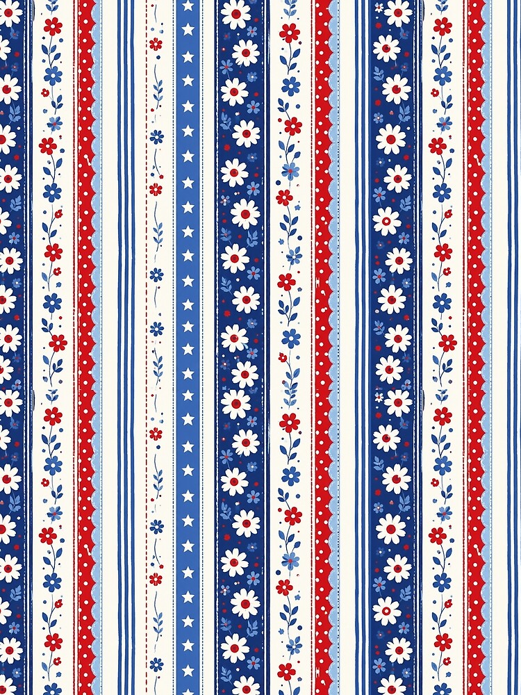 Red White And Blue Floral Stripe Phone Case For Mom | Patriotic Daisy Pattern Journal For Teachers | Americana Stars And Stripes Blanket For Girls | Fourth Of July Floral Tote Bag For Students by VivaFy