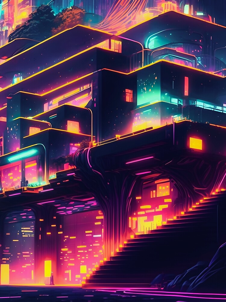 Futuristic neon city mansion by LiviVentures