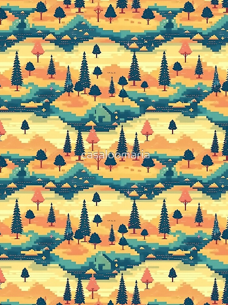 8-Bit Retro Gaming Landscape Pattern | Pixel Art Aesthetic by casaloomaria