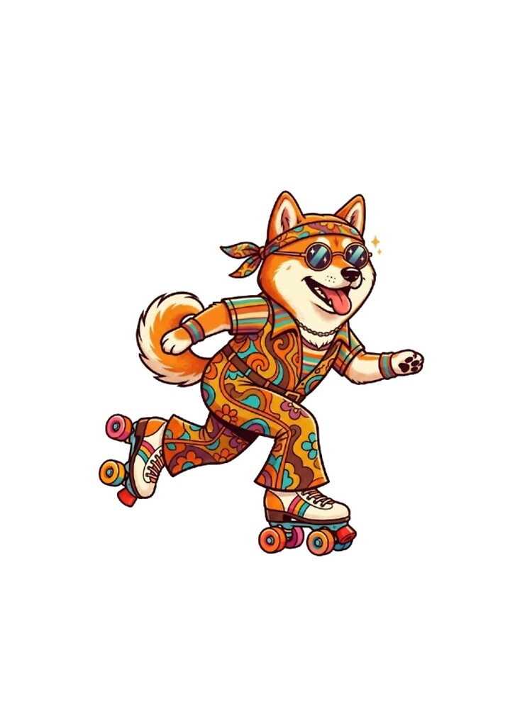 Retro Roller Skating Dog Shiba Inu Art by ajamzbox