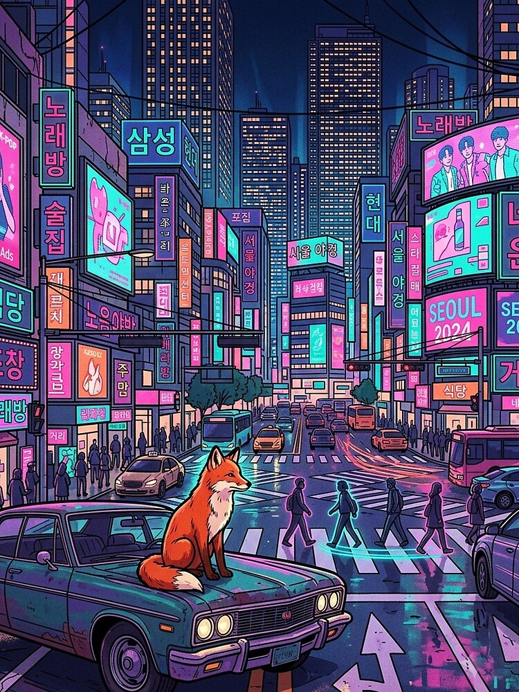 Neon City Fox Night Drive by mattewjoilen