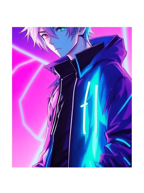 "Neon Reverie: Innocence with Anime Boy" Premium T-Shirt Design by AyushAIImage01