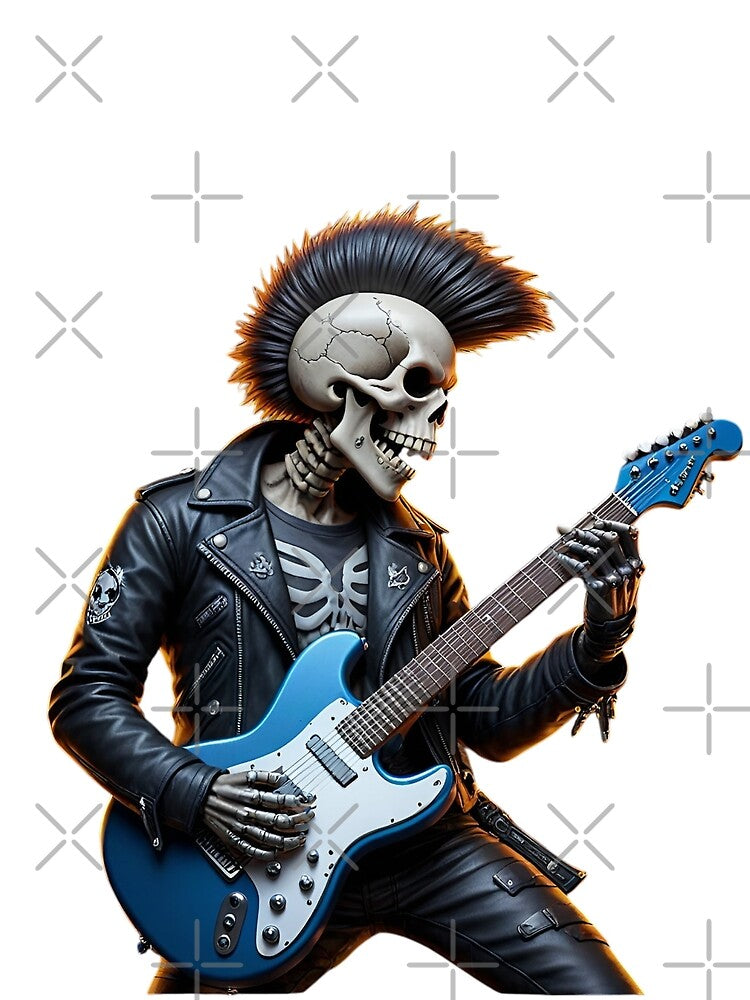 Rock n Roll, Guitar Playing Skeleton, Vintage Rock, Music Lover, Cool Skeleton Guitarist by NobelT