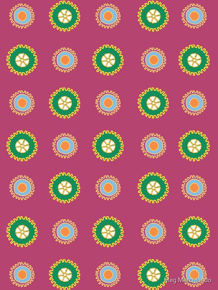 Colorful cogs gears pattern on purple background by Meg M Studio