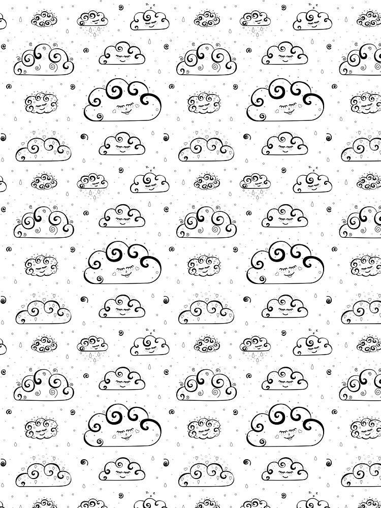 Seamless pattern with Hand drawn curly doodles of rainy clouds on a transparent background by KosaUA