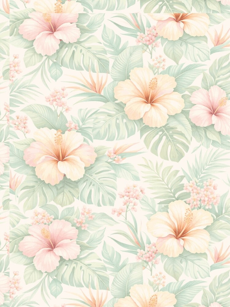 Soft Pastel Tropical Flower Pattern Light Hibiscus Design by PunchDrop