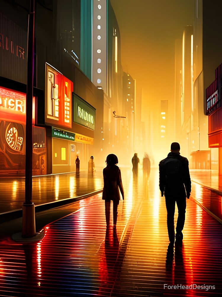 Neon City Center towards the light | Cyberpunk | Blade Runner by ForeHeadDesigns