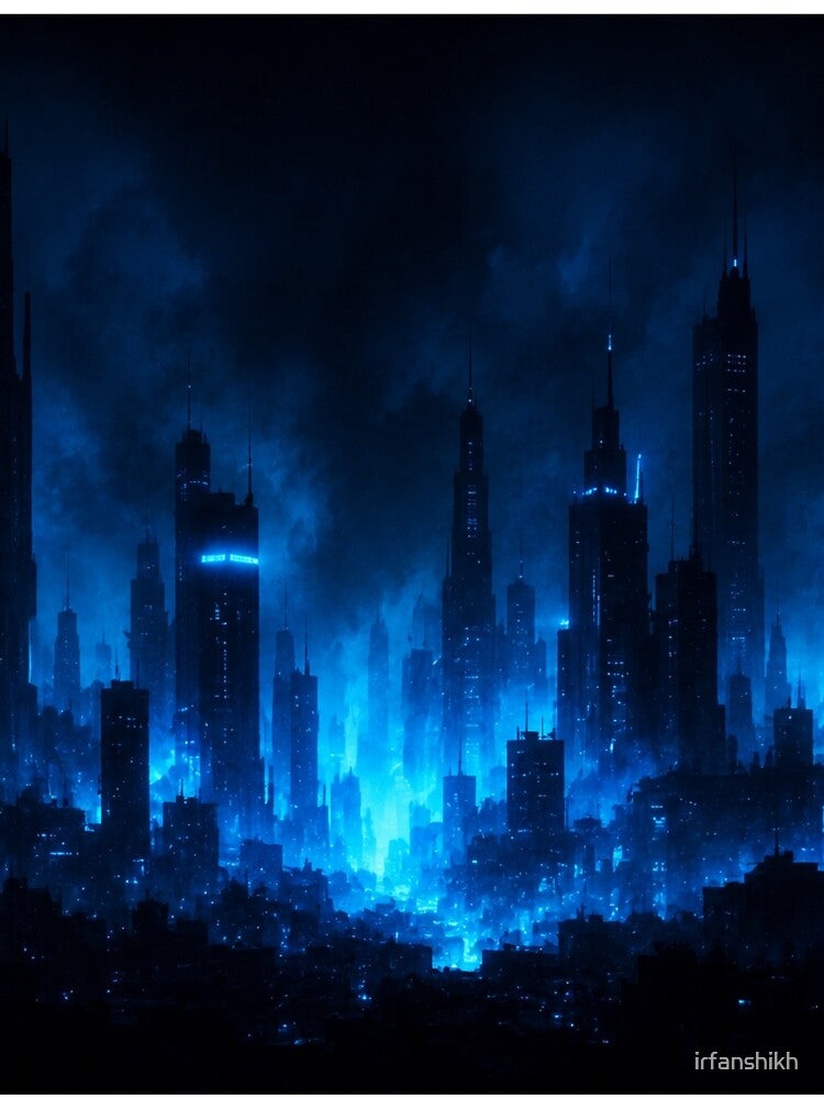 Cyberpunk Neon Blue City Fog Night Art by irfanshikh