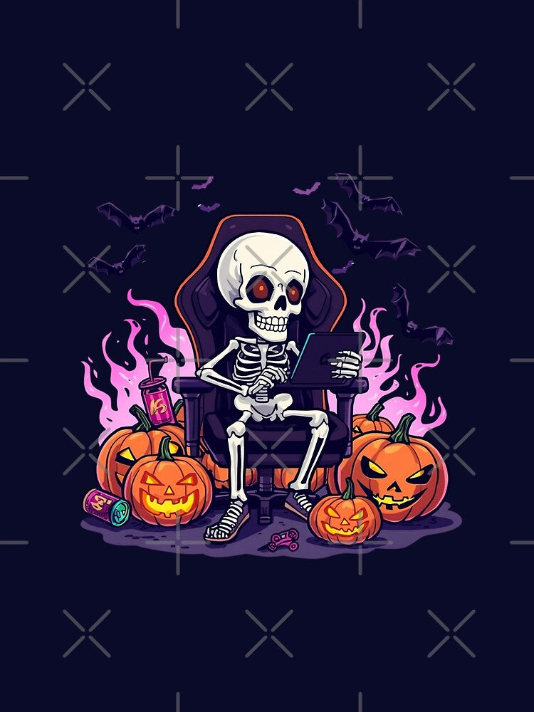 Funny Gamer Skeleton Cute Halloween Video Game Lover Gift by KhadijaBatool38