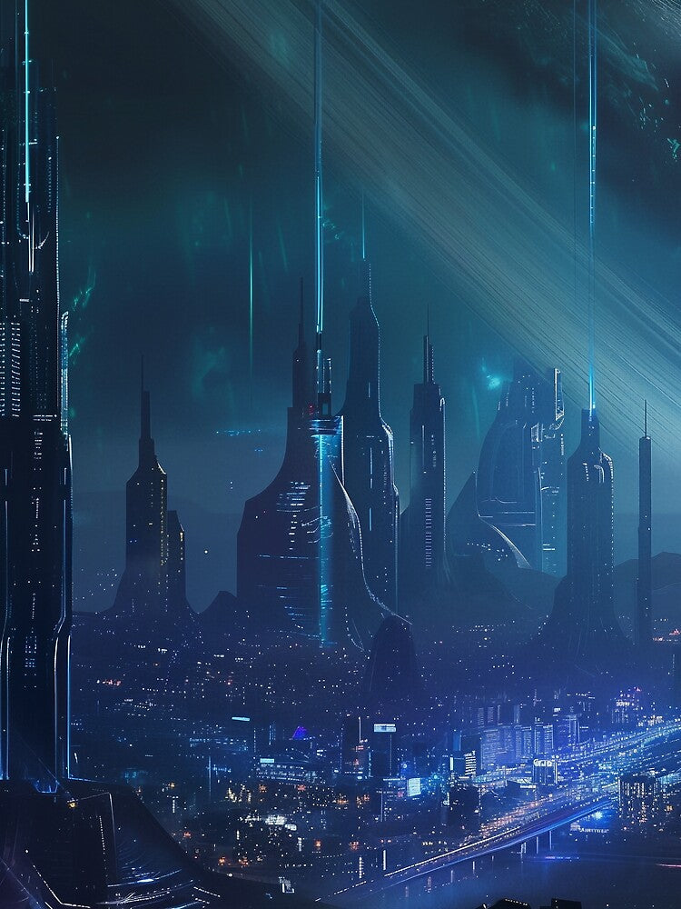 Futuristic City Skyline at Night by QuantumDrift