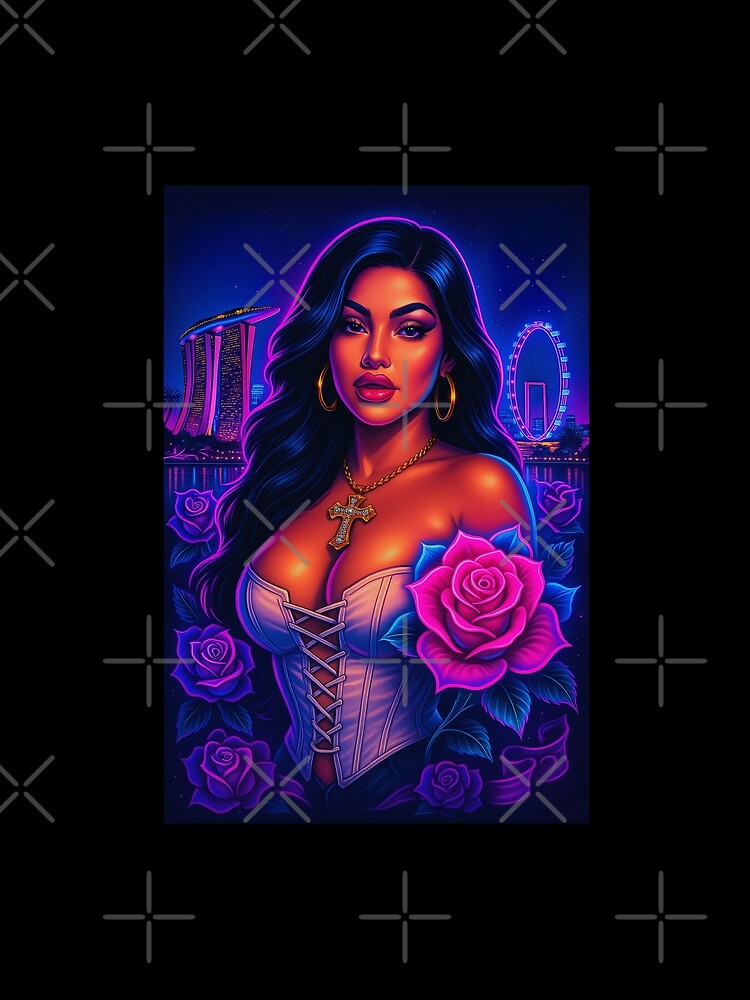 Singapore Neon Dreams – Cyberpunk Rose Goddess Cityscape by DyfunctionalTee