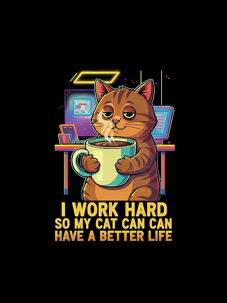 Funny Tired Coffee Cat - I Work Hard For My Cat by etuvibes
