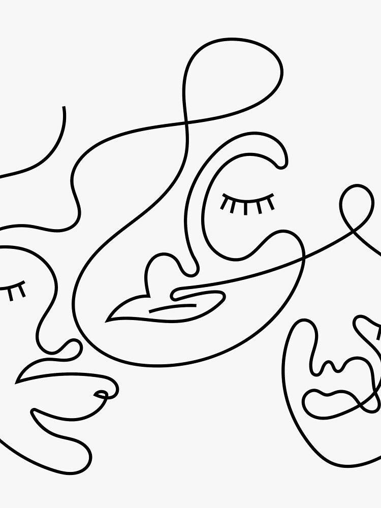 Three Faces Continuous Line Art – Minimalist Abstract Face Drawing by BuckaBaby