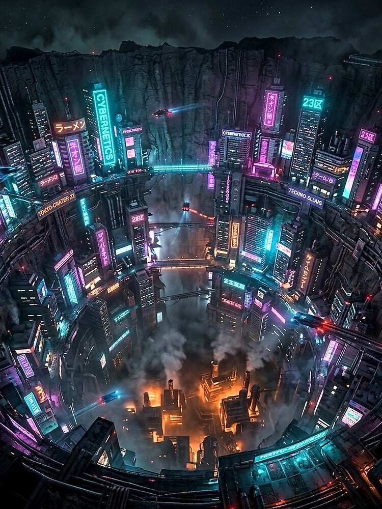 Cyberpunk Crater City Neon Dystopia by MystArt1