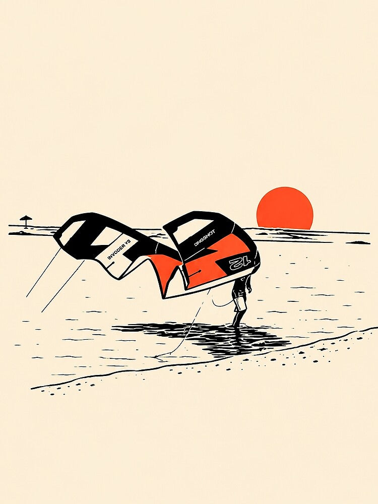 Minimal Kite Rider Illustration – Beige Kitesurf Aesthetic Design by Islabonita.