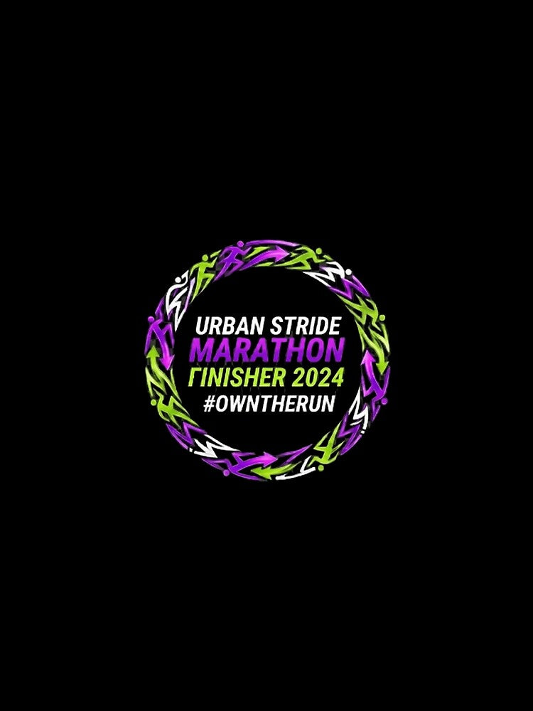 Urban Stride Marathon Finisher 2024: Purple & Green Badge by LookLikeBrand