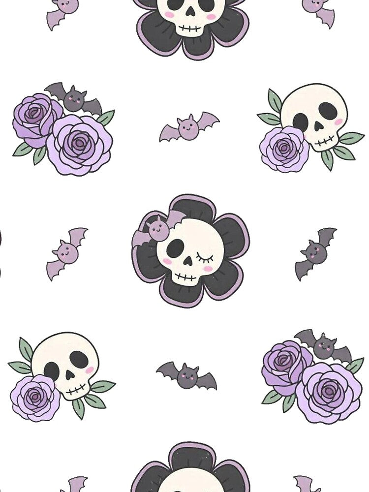 Pastel Goth Skull Flowers & Purple Roses Pattern by Dabis26