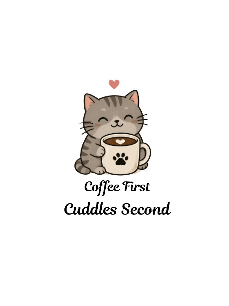 Coffee First Cuddles Second Cute Cat by jyotsanafinds