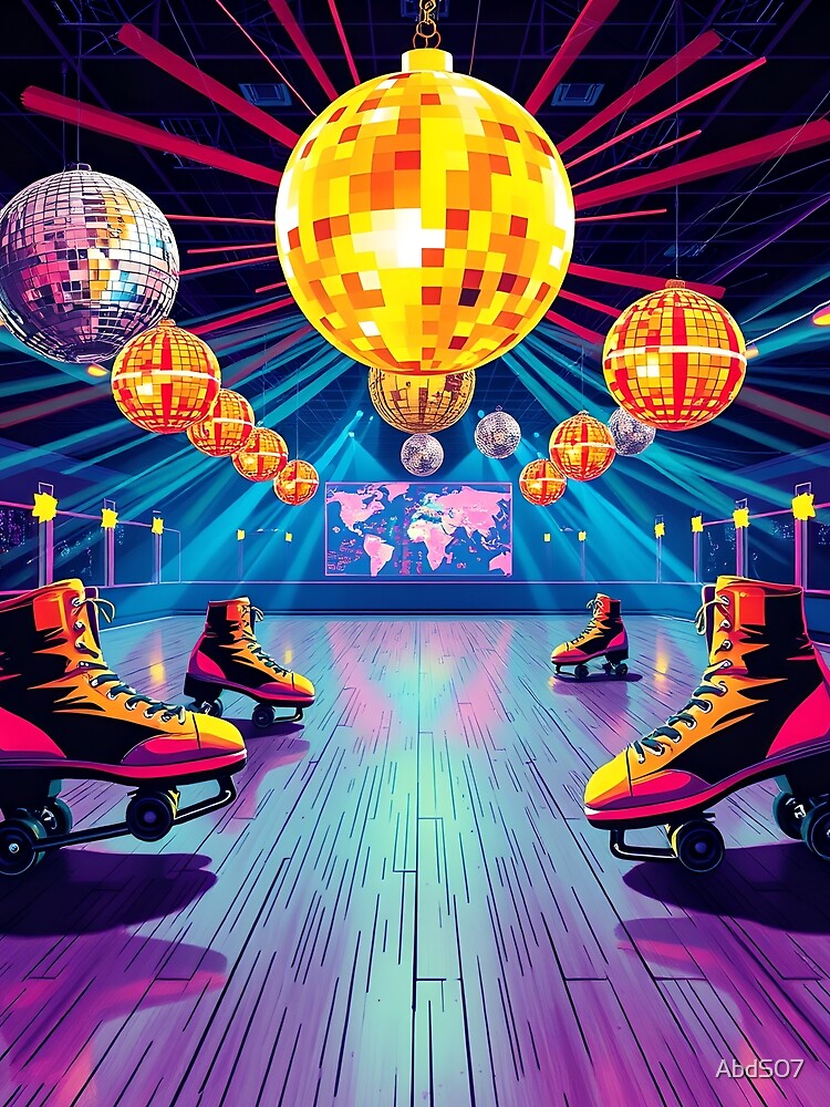 Retro Disco Roller Rink with Disco Balls and Neon Lighting by AbdS07