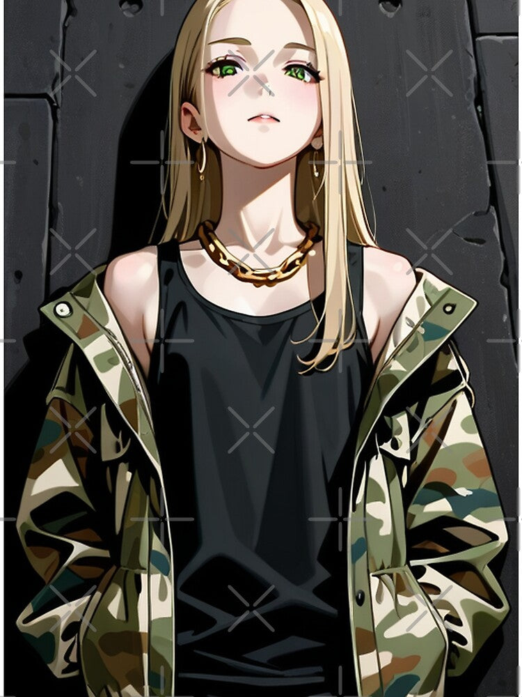 Fashion - Woman in Camouflage Camo Jacket Tank Top Gold Chain Anime Variant 4 by AnimeShin