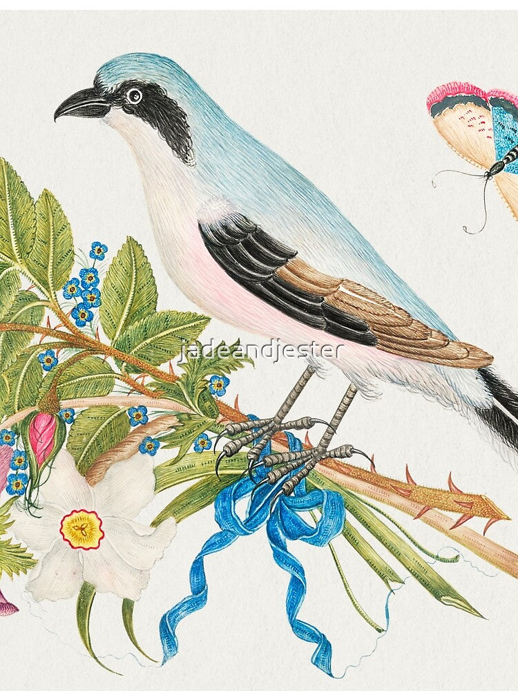 Antique Blue Bird on Floral Bouquet Illustration by jadeandjester