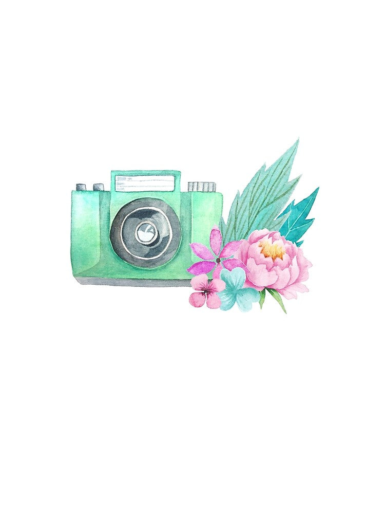 Floral Camera Sticker | Watercolor Photography Aesthetic | Boho Travel Art Design by Megan Jamison