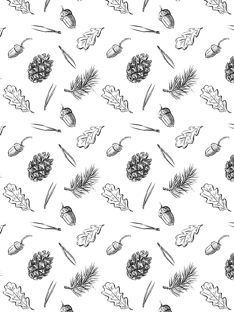Pine cones, acorns, needles and oak leaves pattern by AleksOrel