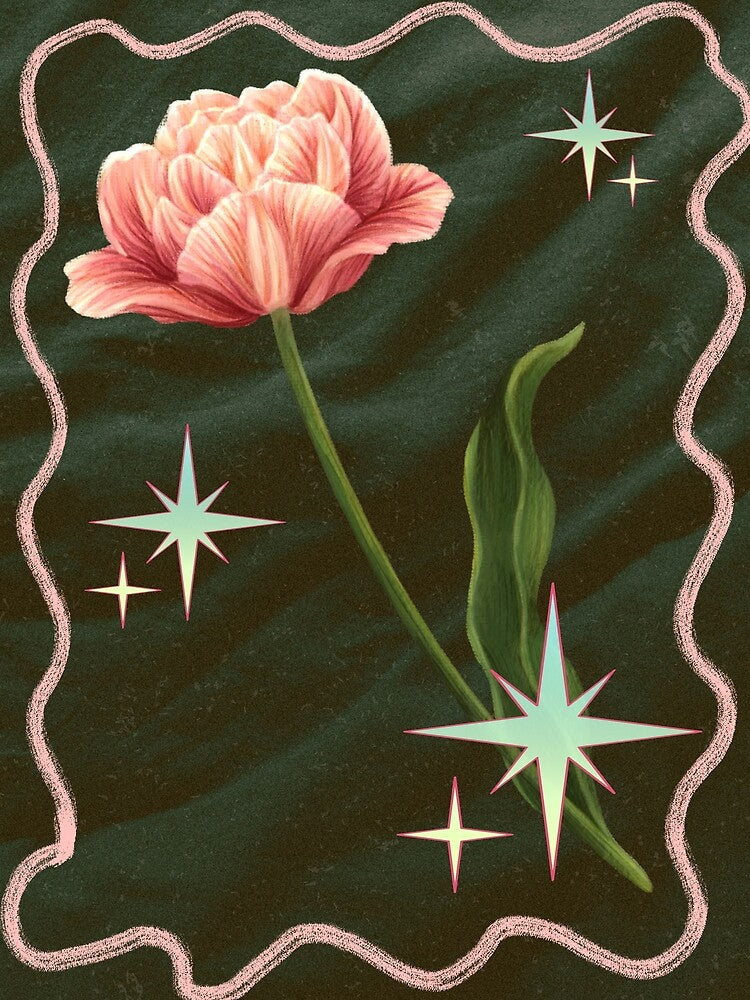 Vintage Nature- Pink flower botanical by bowsbotanicals