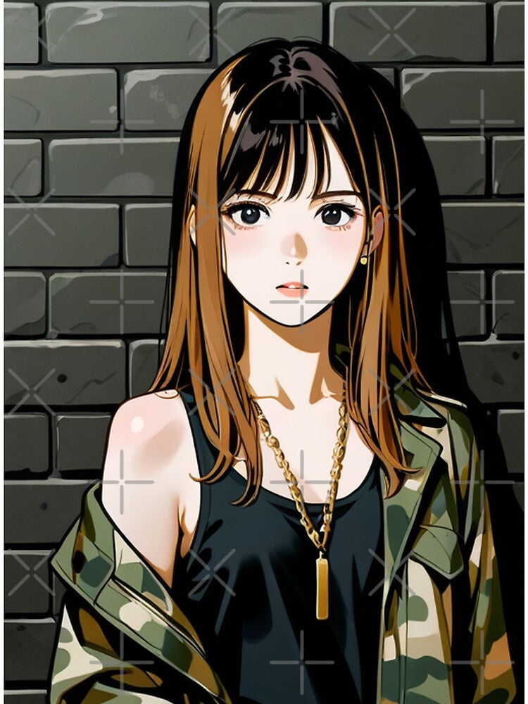 Fashion - Woman in Camo Camo Jacket Tank Top Gold Chain Anime Variant 2 by AnimeShin