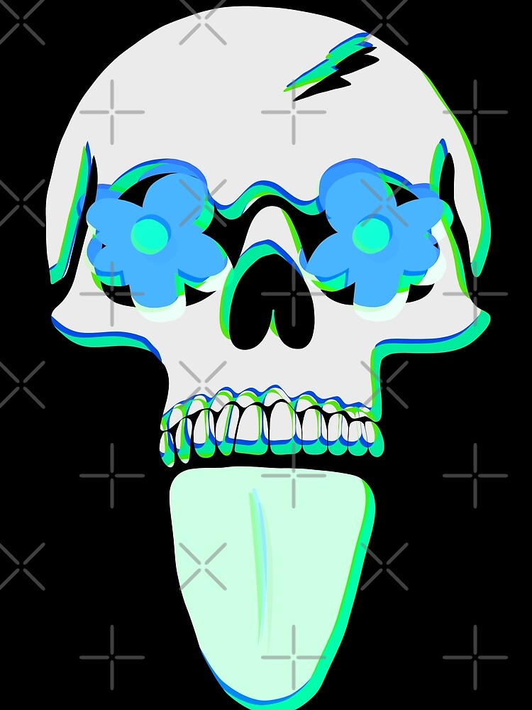 Happy trippy psychedelic skull pop art - blue green by Cool Stuff Galore