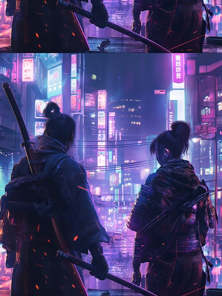 Samurai in a neon cyberpunk city by deepglitchart
