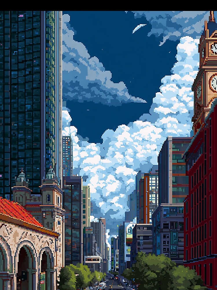 Retro Pixelated Cityscape Art by bapupa