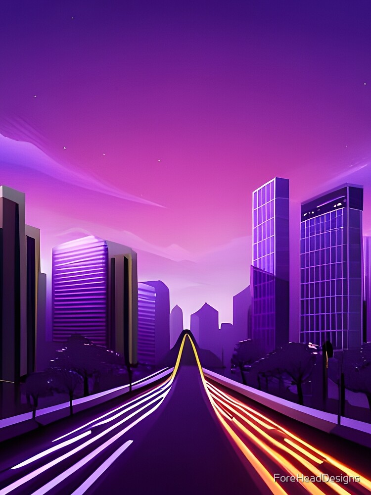 Purple Neon City Street | Cyberpunk by ForeHeadDesigns