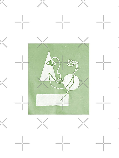 Abstract Face w/ Geometric Minimalist Shapes Sketch (Earth Tone Green) Available as a Sticker, Print, and Apparel by JaidenBirdie