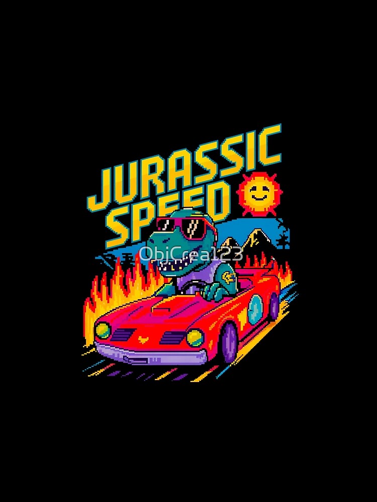 Jurassic Speed - Retro Pixel Art T-Rex Racing Car 80s Gaming Design by ObjCrea123