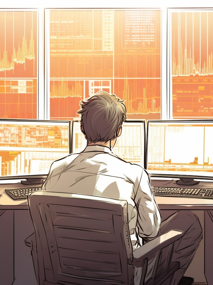 A business man working at office with three computers by isBotStore