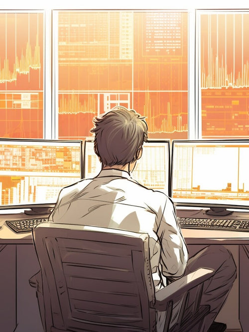 A business man working at office with three computers by isBotStore