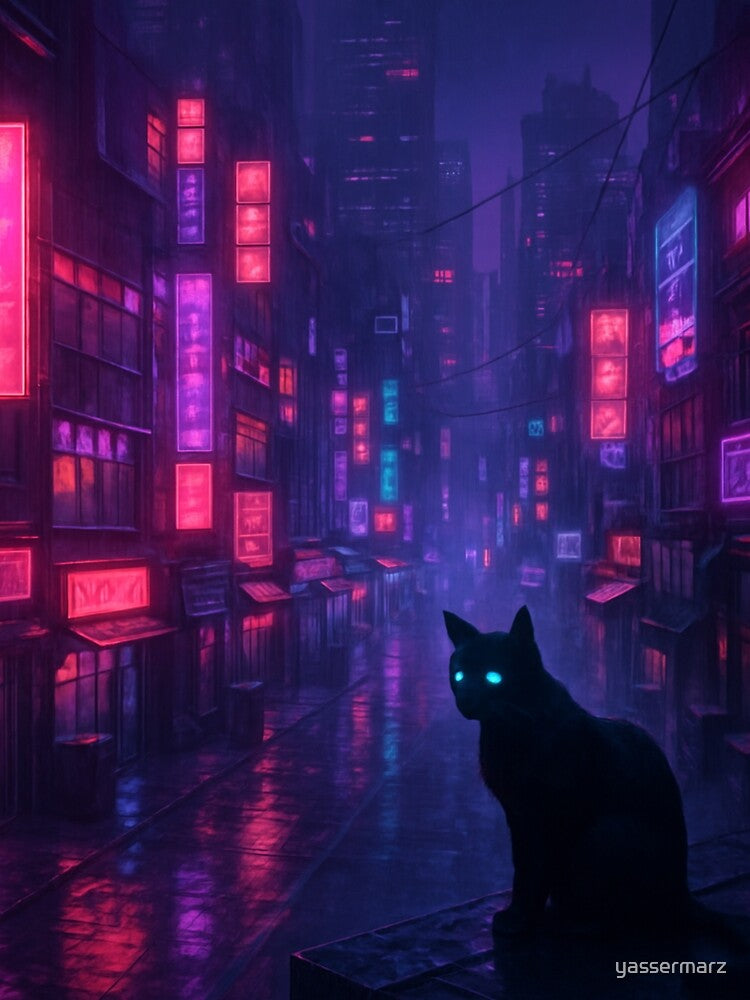 Cyberpunk Cat – Neon Tokyo Night Rain Scene by yassermarz