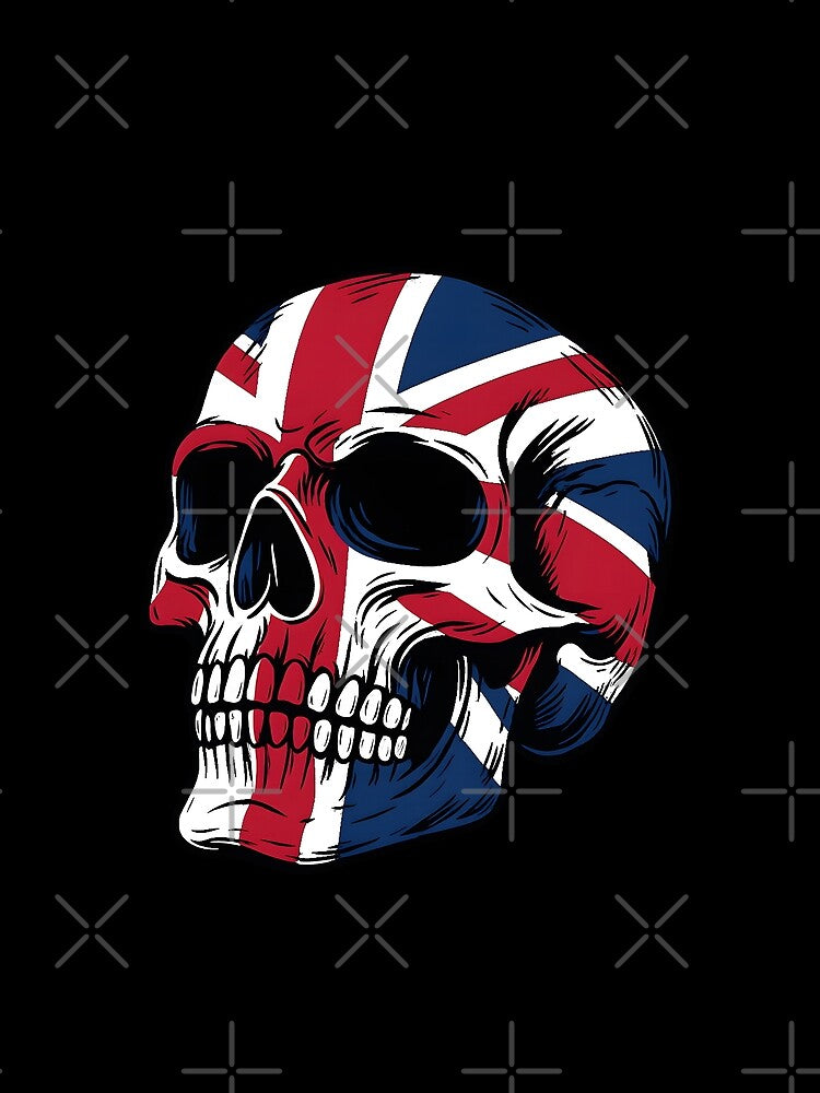 British Flag Skull Illustration | Union Jack Grunge Punk Rock England Skull Design for T-Shirts and Stickers by DrawHandArt