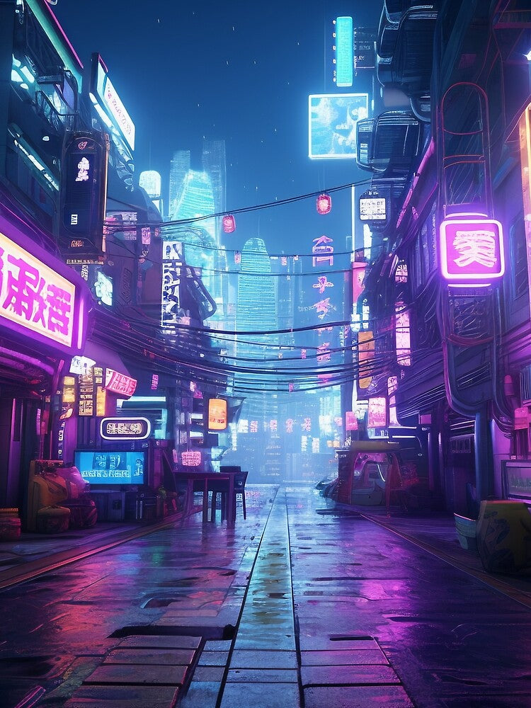 Cyberpunk Urban Japanese City Landscape Artwork by PrecisionByAJSM