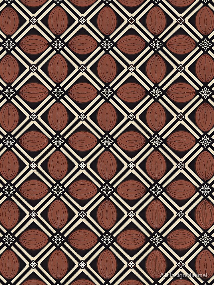 Vintage Batik Cacao Pod Geometric Pattern Earth Tones by A1DesignMinimal