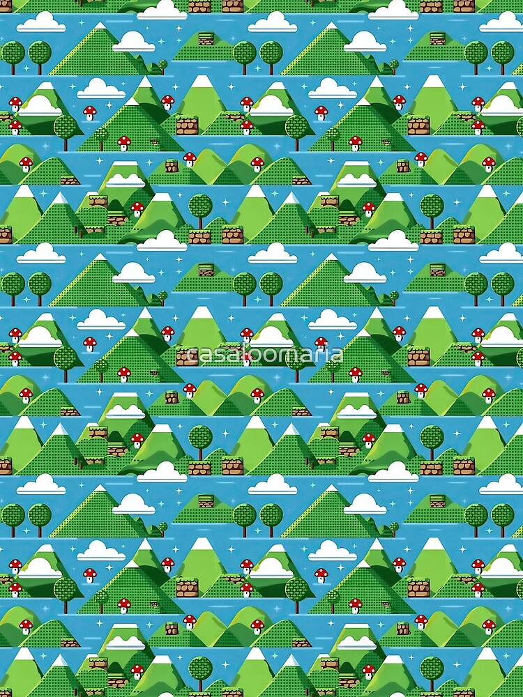 Retro 8-Bit Mountain Landscape | Y2K Gaming Aesthetic Pattern by casaloomaria