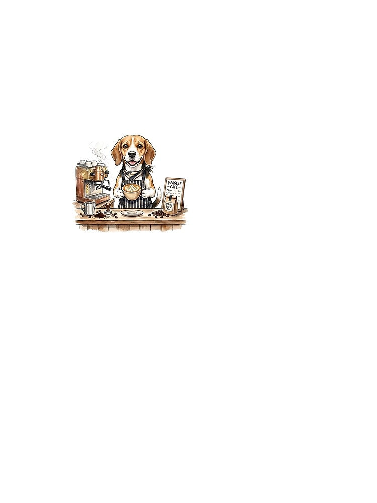 Cute Beagle Cafe Barista Watercolor - Funny Beagle Brew Co Coffee Dog Art by PictoVibe