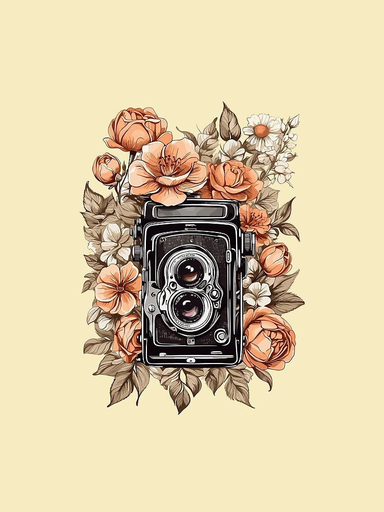 Retro and Vintage Camera Surrounded by Flowers by KesslerMerch
