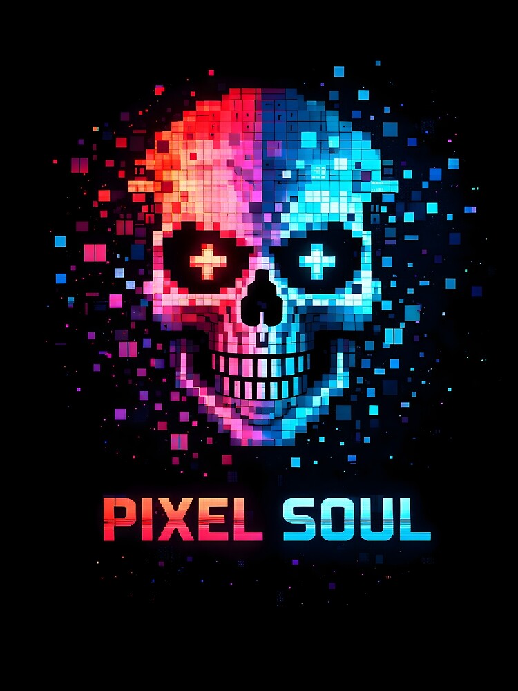Pixel Soul – Retro Gamer Skull Pixel Art Design by SoulenCify