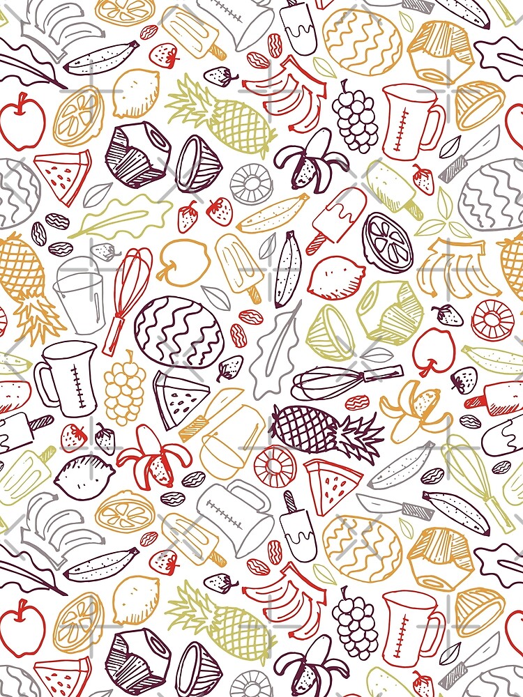 Vector white fruit popsicle hand drawn doodle repeat pattern by jamiesoondesign