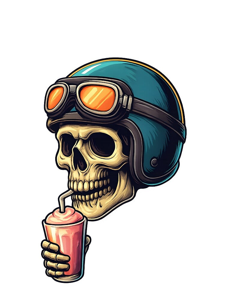 Retro Biker Skull with Milkshake – Cool Vintage Helmet Art by WolfPixelRo