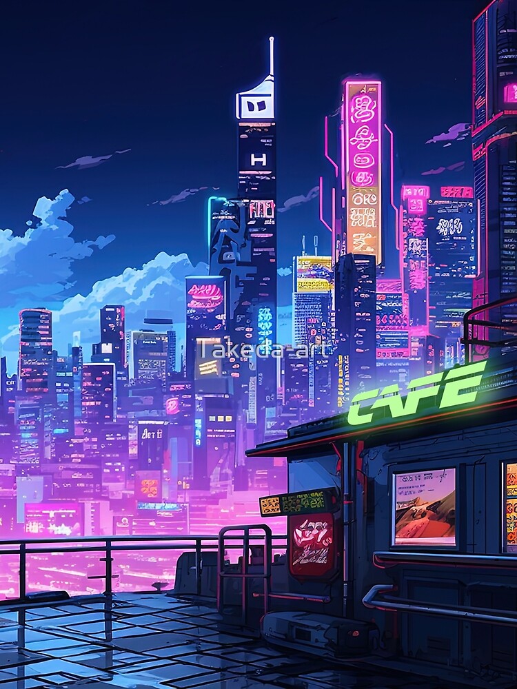 Cyberpunk City Night Cafe by Takeda-art